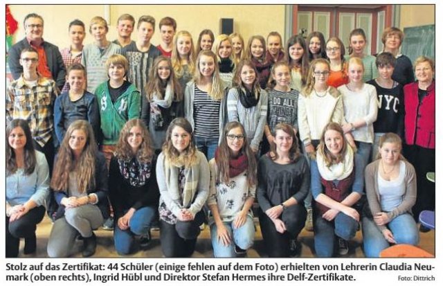 Verleihung DELF-Zertifikate 2014 Foto: Dittrich